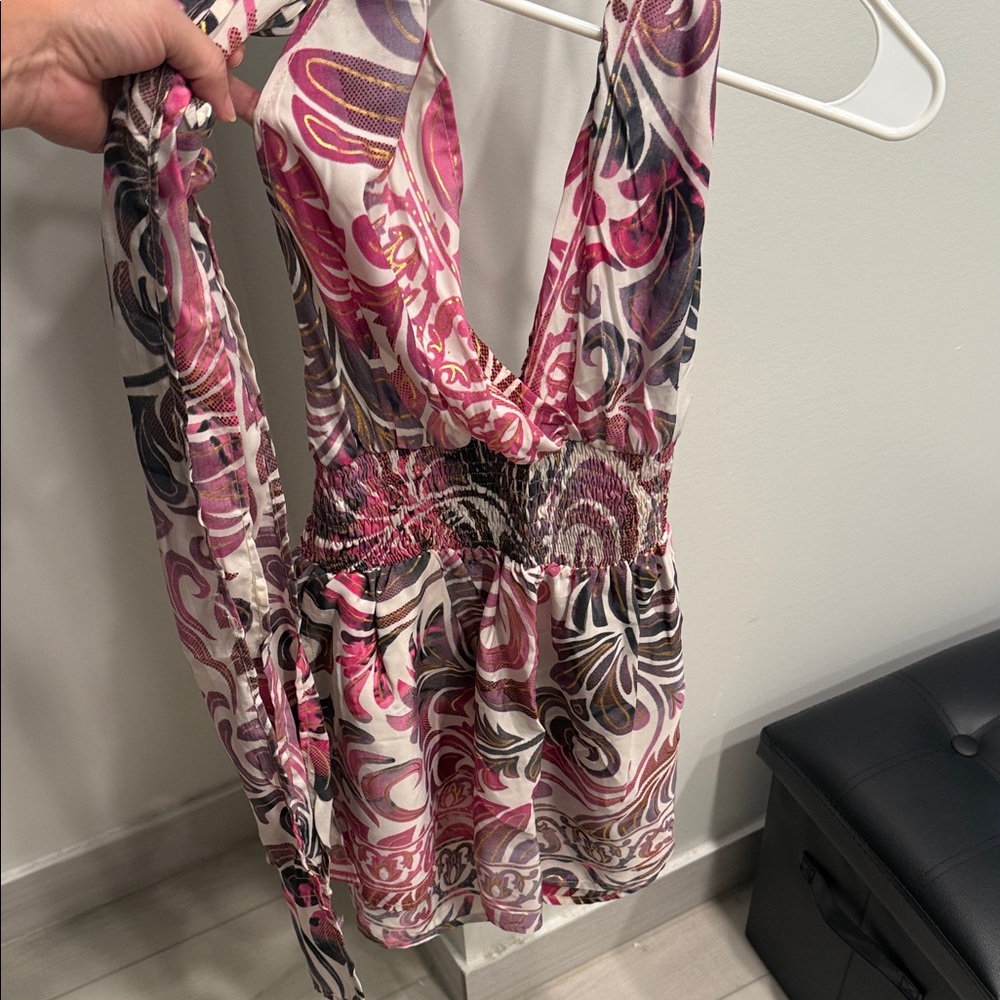 Vibrant Pink and Black Swirl Backless Romper